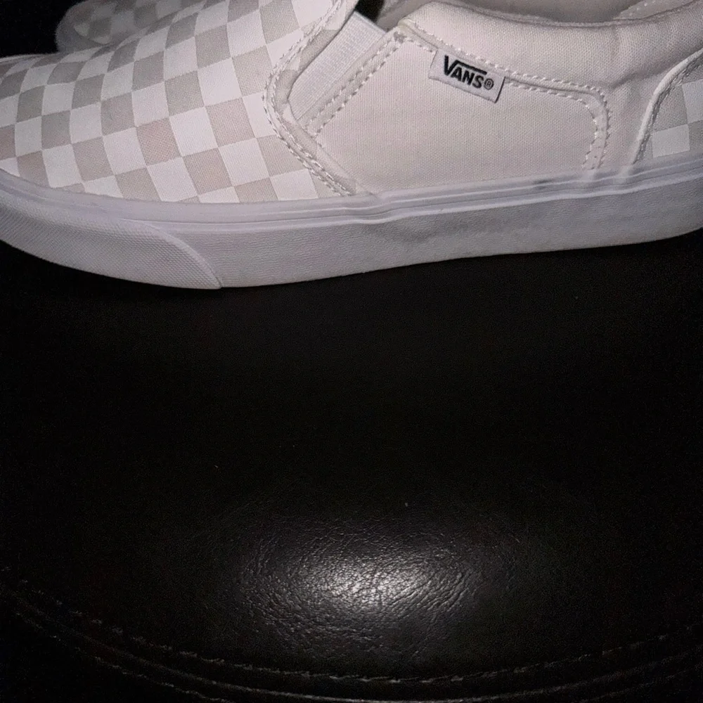 Vans White and Gray Checkered Athletic Shoes - Picture 4 of 6